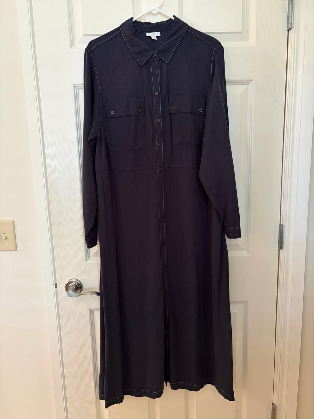 J. Jill Long Button-Front Maxi Shirt Dress in Dark Charcoal